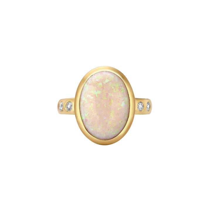 18K Gold Plated Ring with White Synthetic Opal - Mare - 3