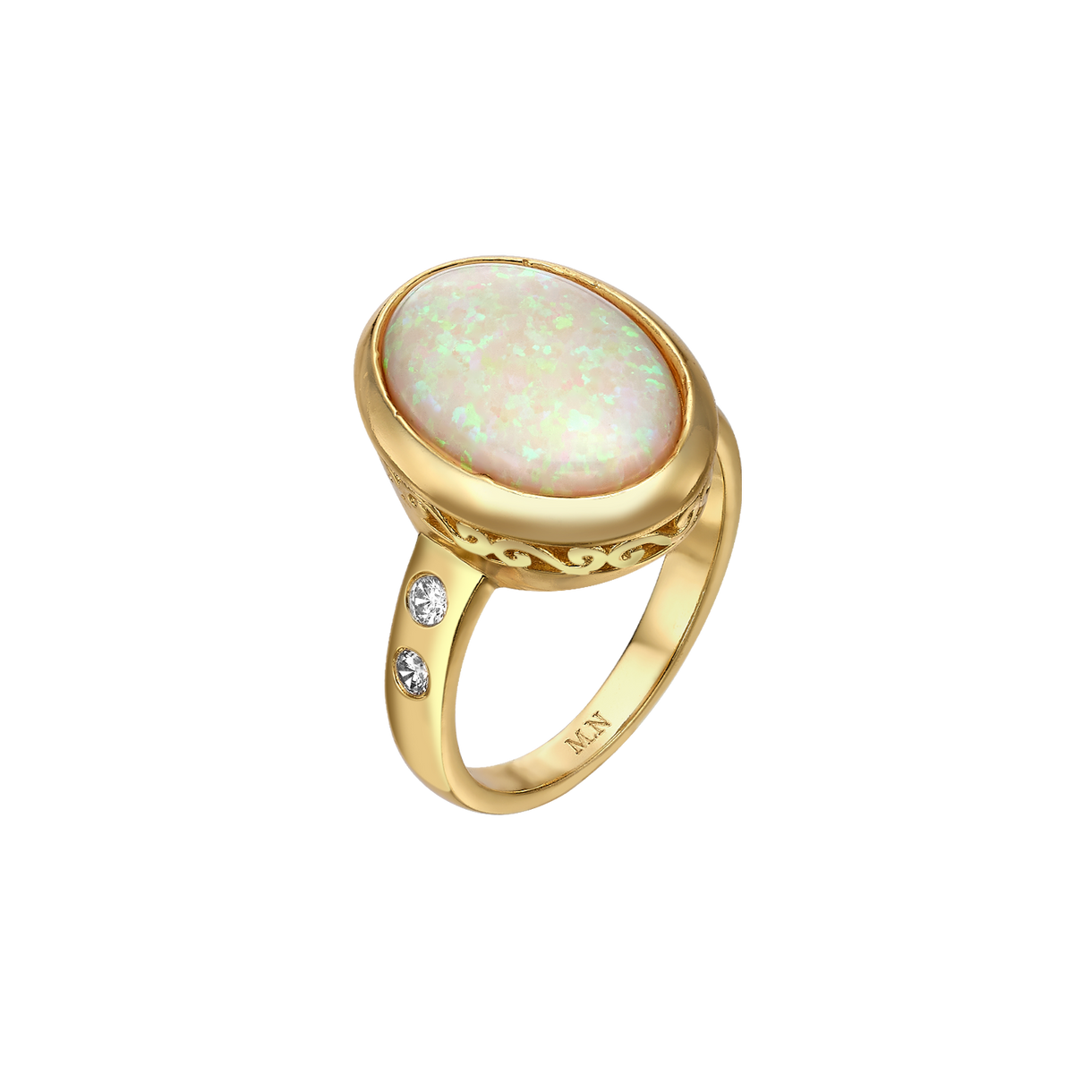 18K Gold Plated Ring with White Synthetic Opal - Mare