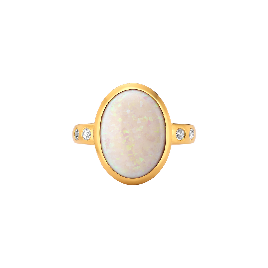 24K Gold Plated Ring with White Synthetic Opal - Mare - 3