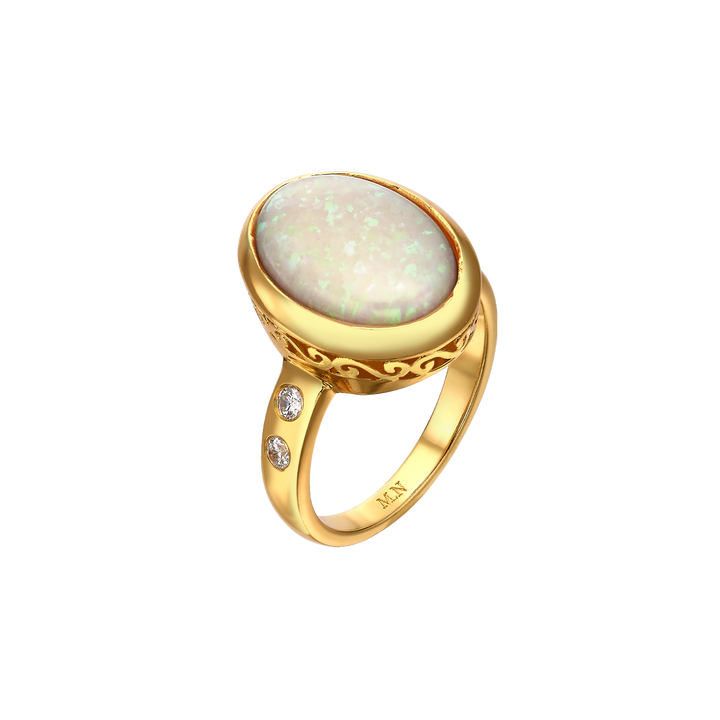 24K Gold Plated Ring with White Synthetic Opal Stones Mare 