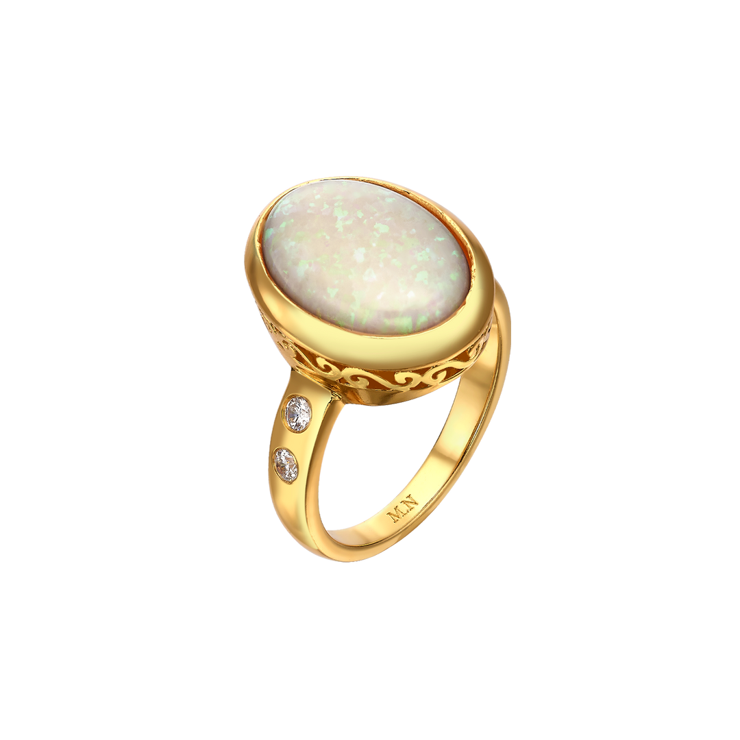 24K Gold Plated Ring with White Synthetic Opal - Mare