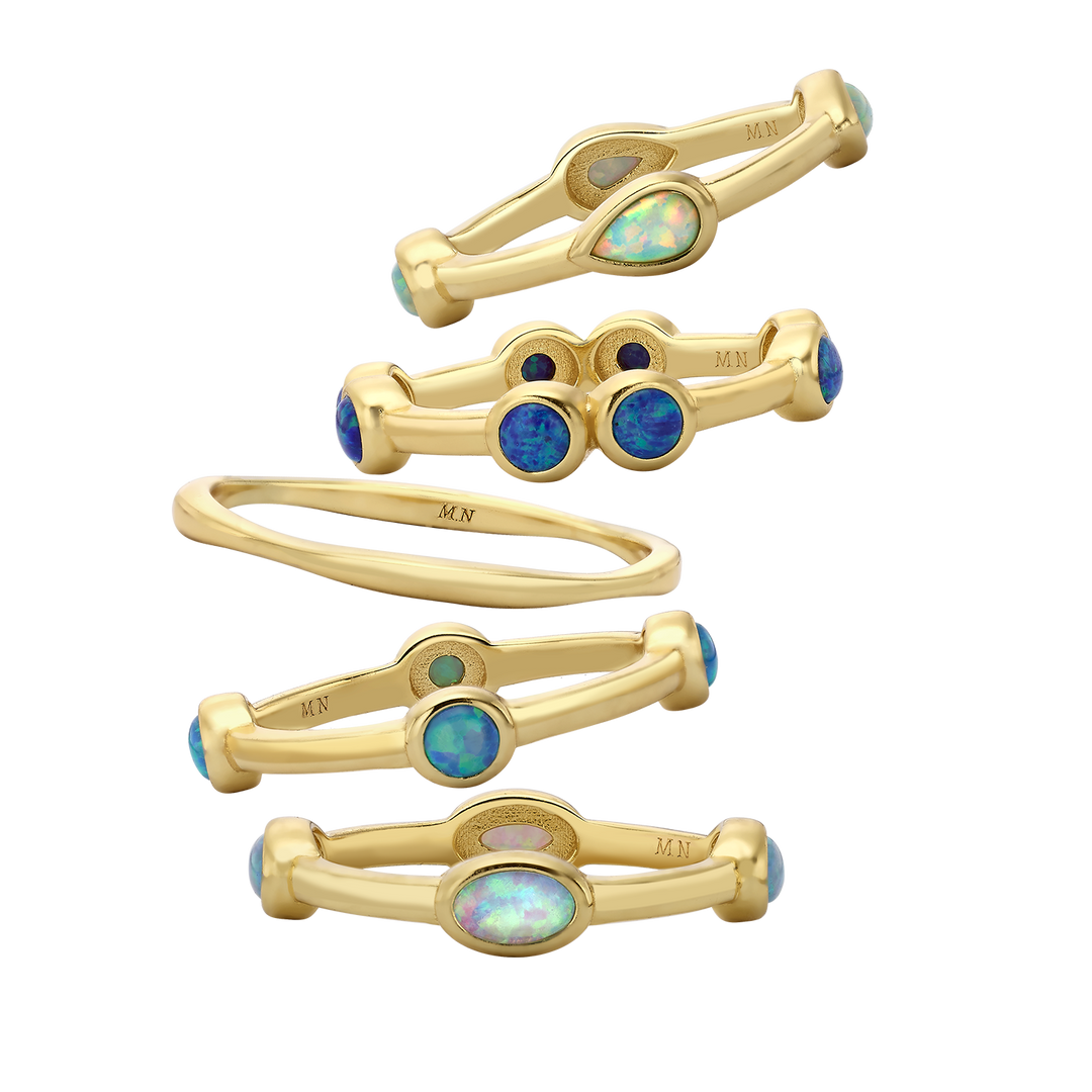 Set of 5 18K/24K Gold Plated Rings with Synthetic Opal - Mare - 3