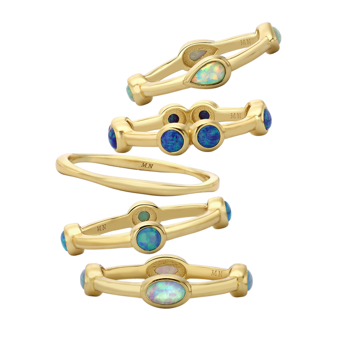 Set of 5 18K/24K Gold Plated Rings with Synthetic Opal - Mare - 3