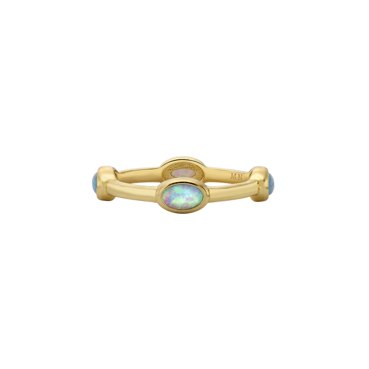 Set of 5 18K/24K Gold Plated Rings with Synthetic Opal - Mare - 9