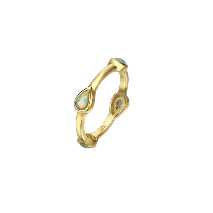Set of 5 18K/24K Gold Plated Rings with Synthetic Opal - Mare - 12