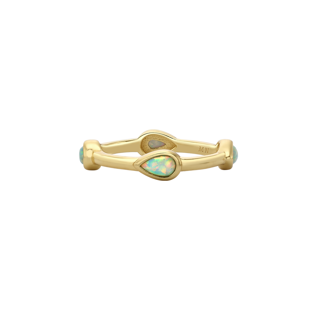 Set of 5 18K/24K Gold Plated Rings with Synthetic Opal - Mare - 5