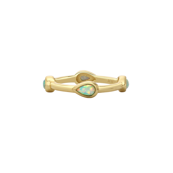 Set of 5 18K/24K Gold Plated Rings with Synthetic Opal - Mare - 5