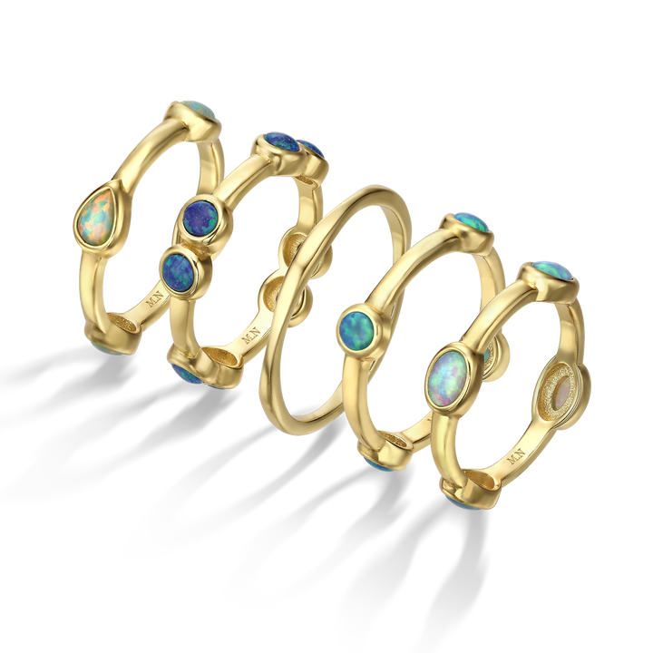 Set of 5 18K\24K gold-plated rings with synthetic opal stones Mare 