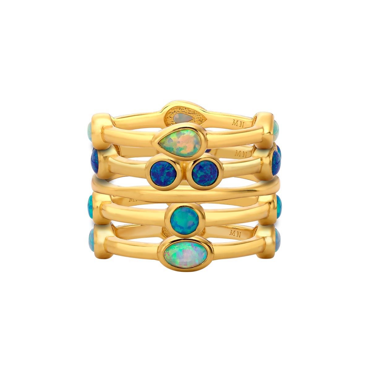 Set of 5 18K/24K Gold Plated Rings with Synthetic Opal - Mare - 4