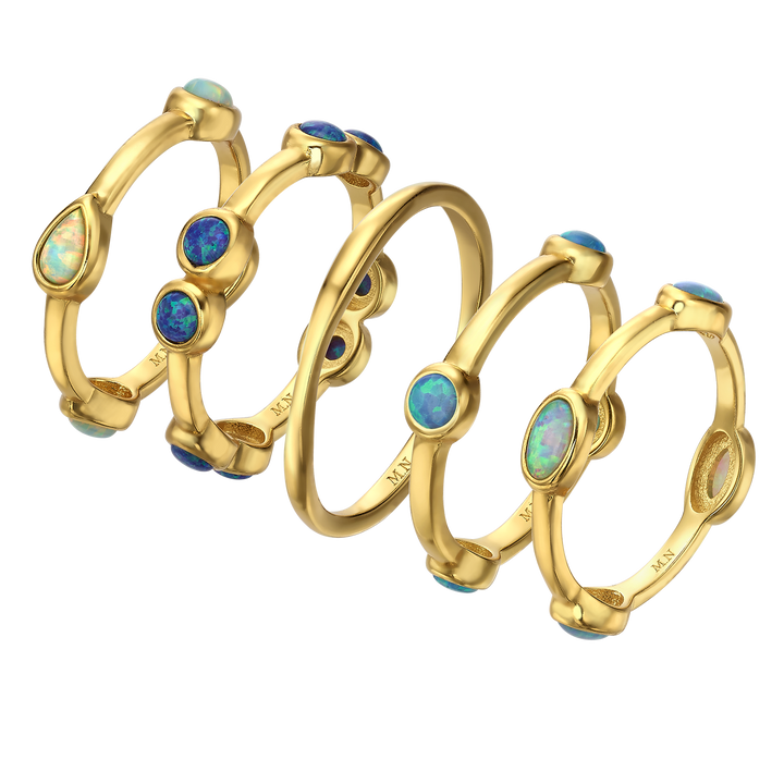 Set of 5 18K\24K gold-plated rings with synthetic opal stones Mare 