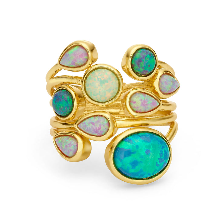 18K Gold Plated Ring with Mixed Synthetic Opal Stones Mare 