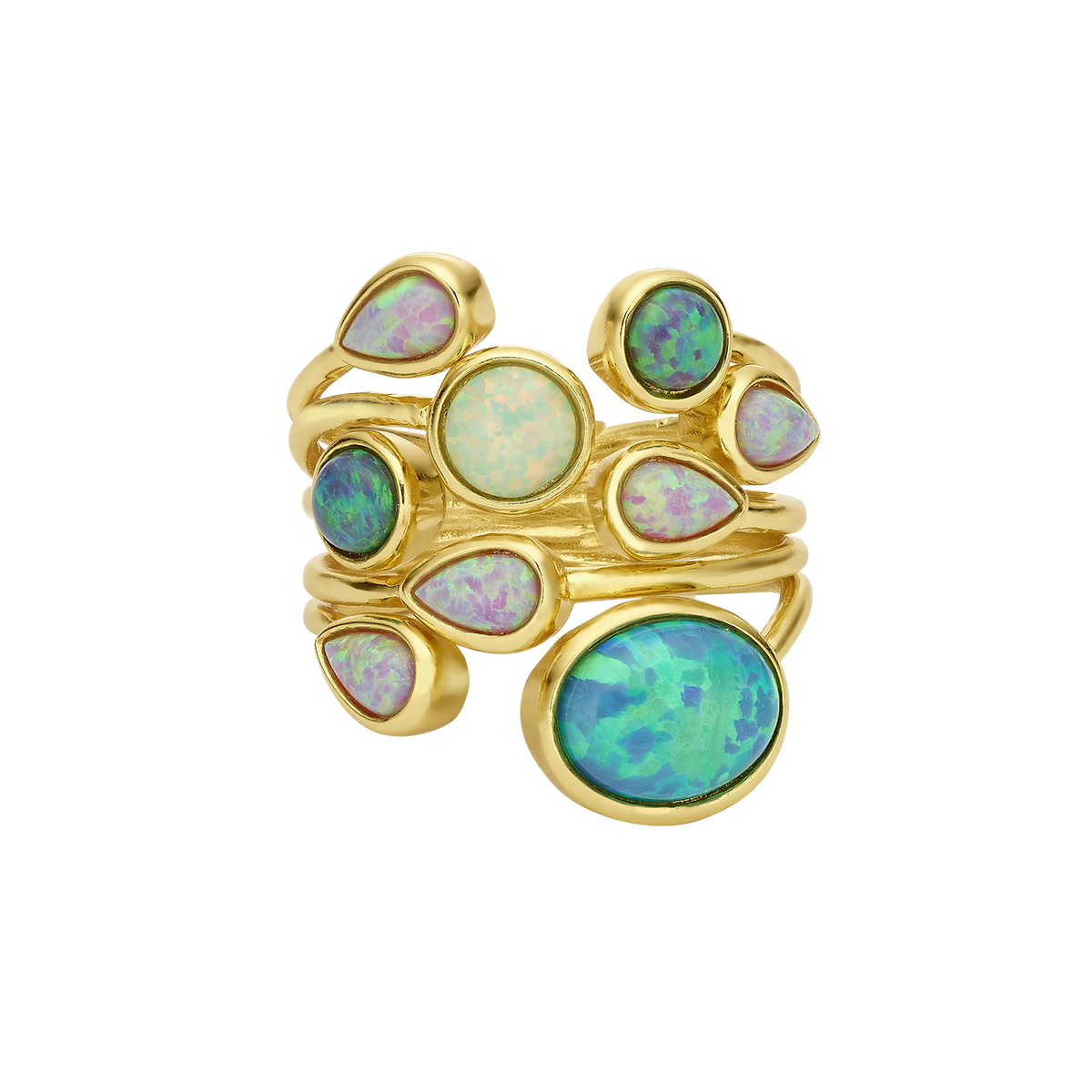 18K Gold Plated Ring with Mixed Synthetic Opal - Mare