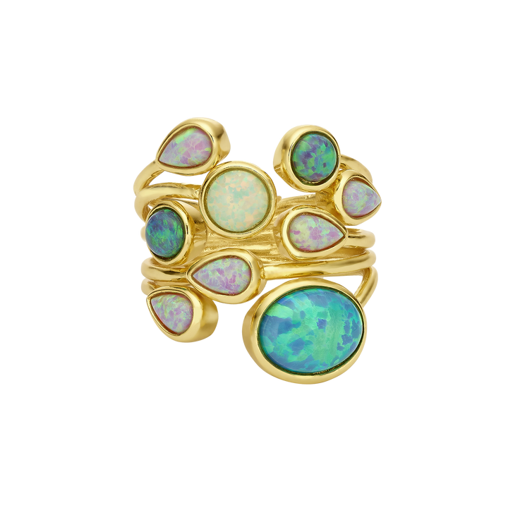 18K Gold Plated Ring with Mixed Synthetic Opal - Mare