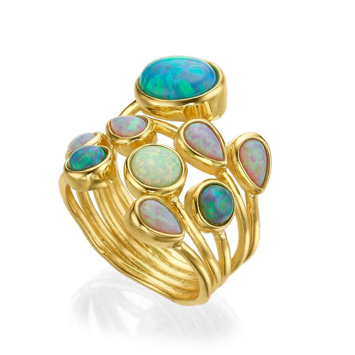 18K Gold Plated Ring with Mixed Synthetic Opal Stones Mare 