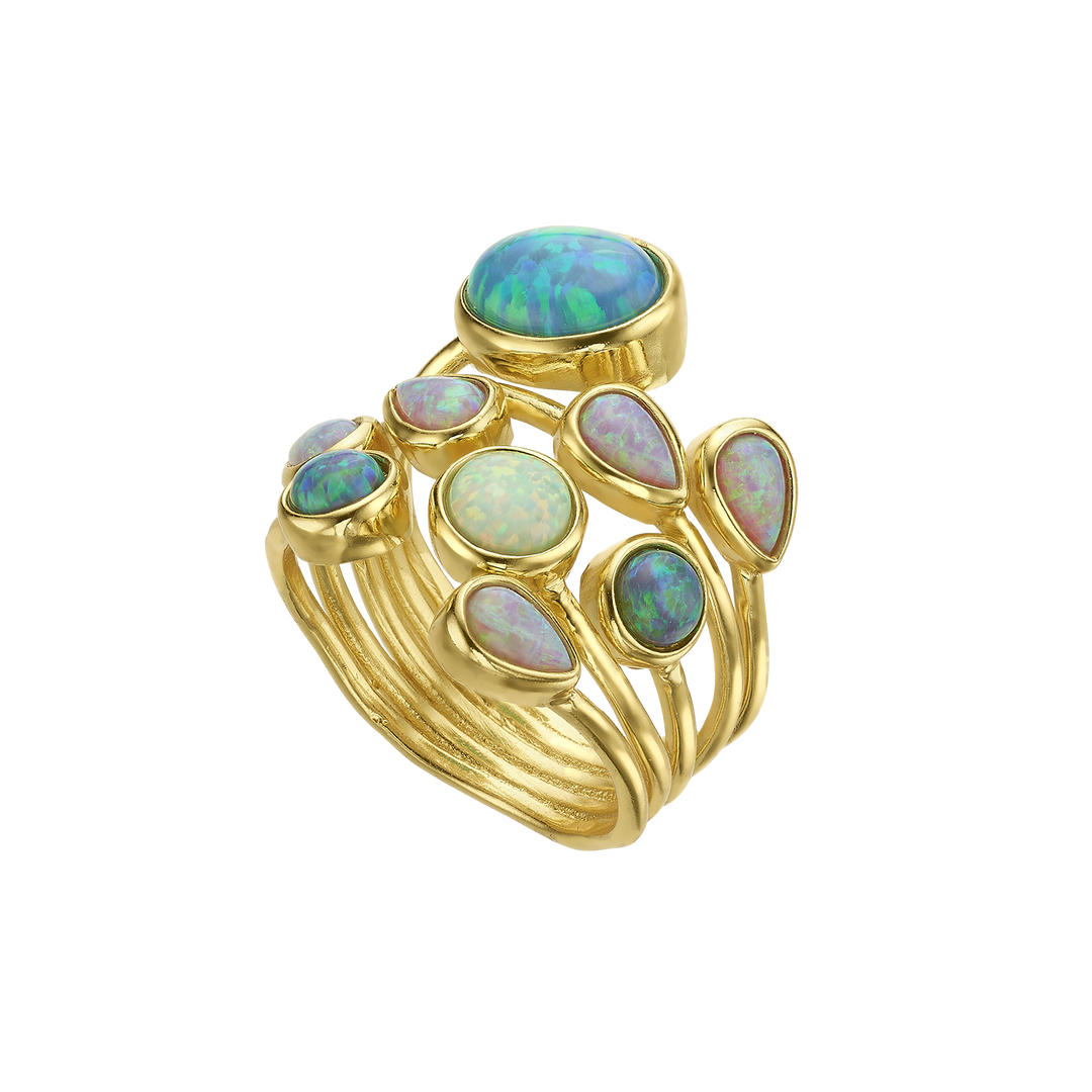 18K Gold Plated Ring with Mixed Synthetic Opal - Mare - 3