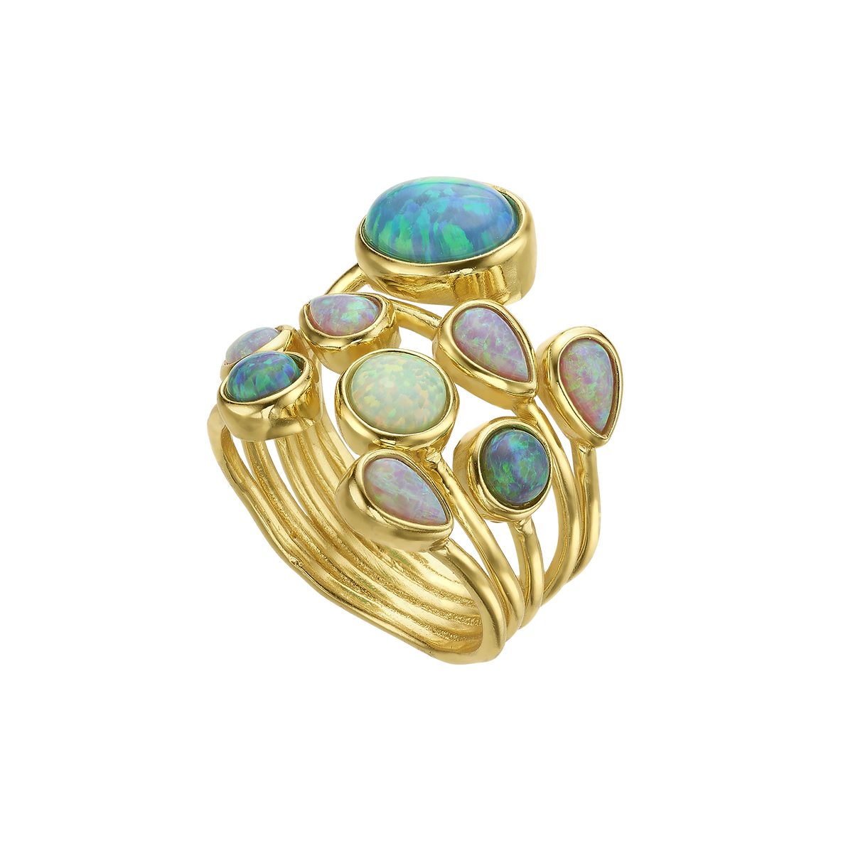 18K Gold Plated Ring with Mixed Synthetic Opal - Mare - 3