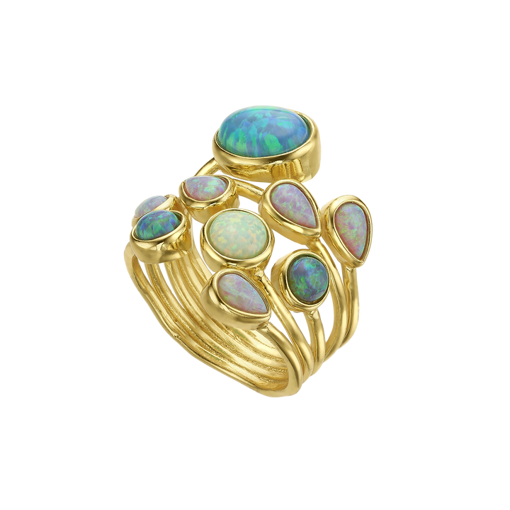 18K Gold Plated Ring with Mixed Synthetic Opal - Mare - 3