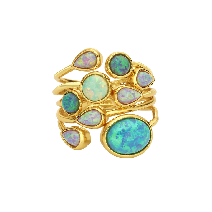 24K Gold Plated Ring with Mixed Synthetic Opal - Mare