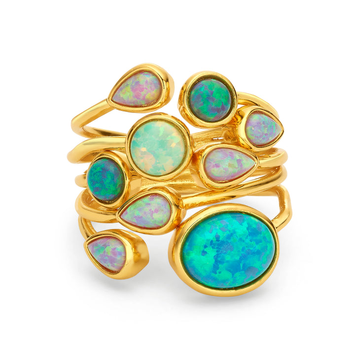 24K Gold Plated Ring with Mixed Synthetic Opal Stones Mare 