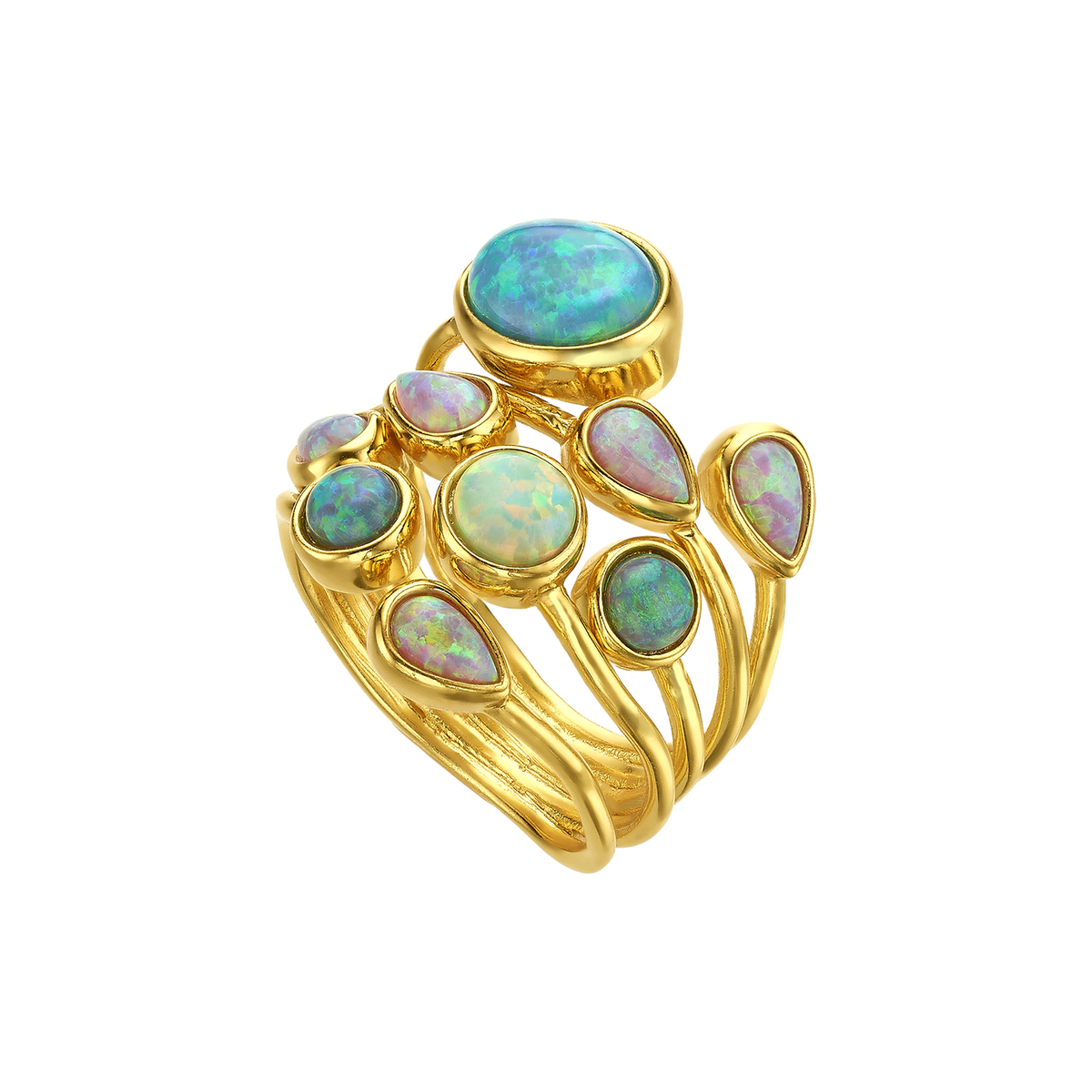 24K Gold Plated Ring with Mixed Synthetic Opal - Mare - 3