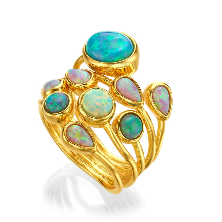 24K Gold Plated Ring with Mixed Synthetic Opal Stones Mare 