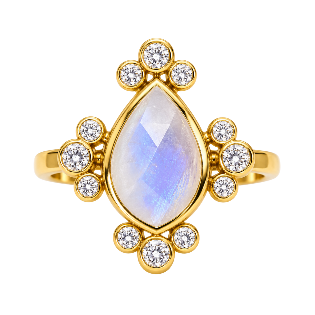 18K Gold Plated Ring with Natural Moonstone - Botanic - 5