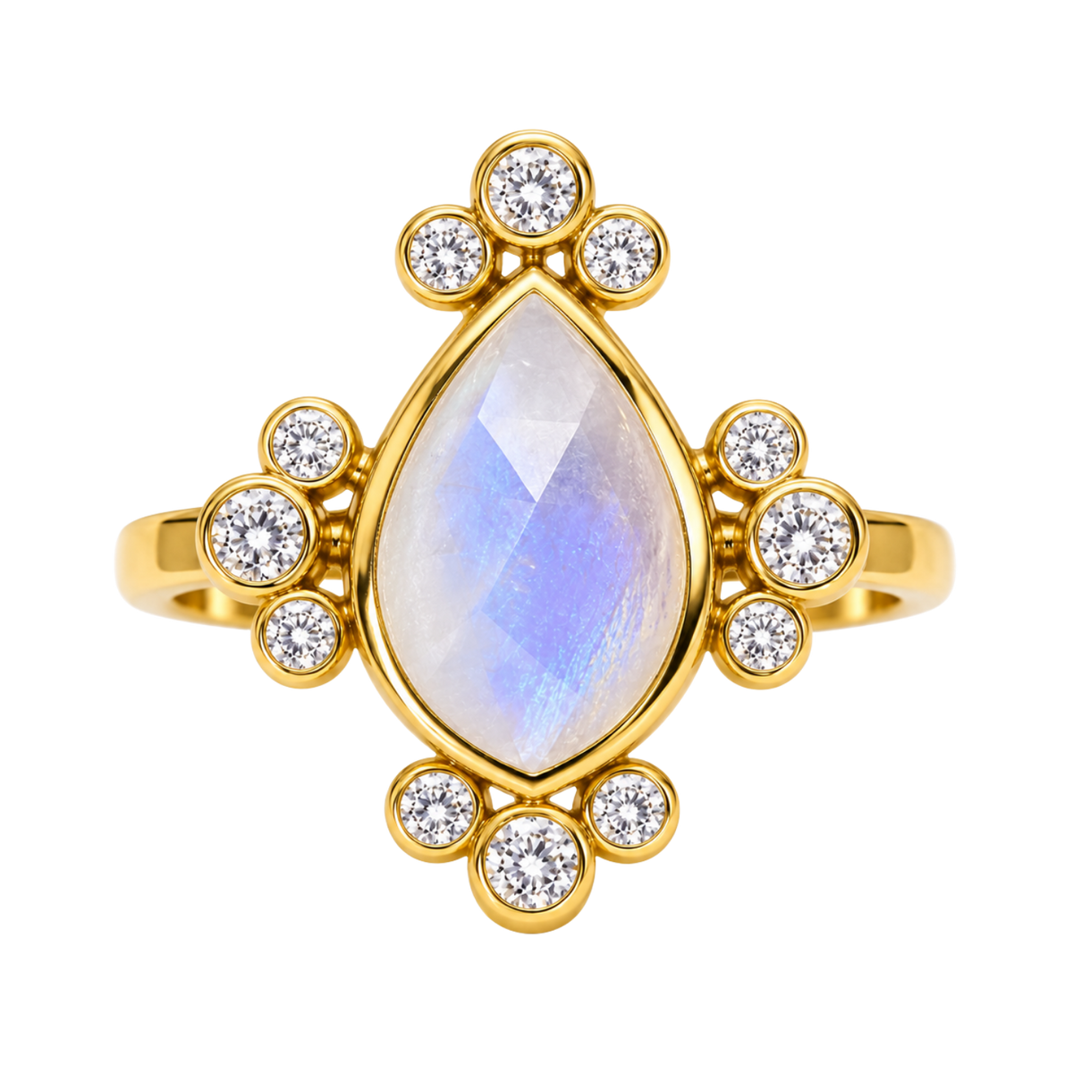18K Gold Plated Ring with Natural Moonstone - Botanic - 5