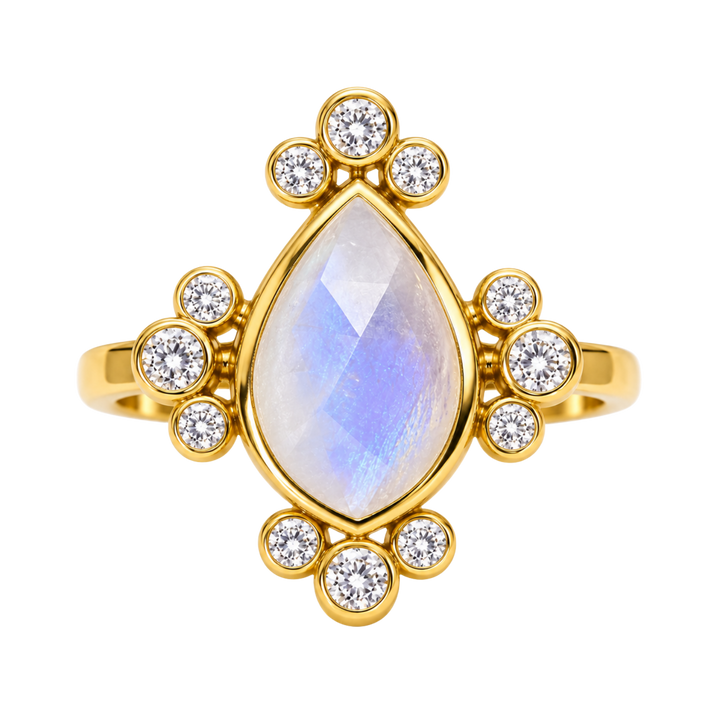 18K Gold Plated Ring with Natural Moonstone - Botanic - 5