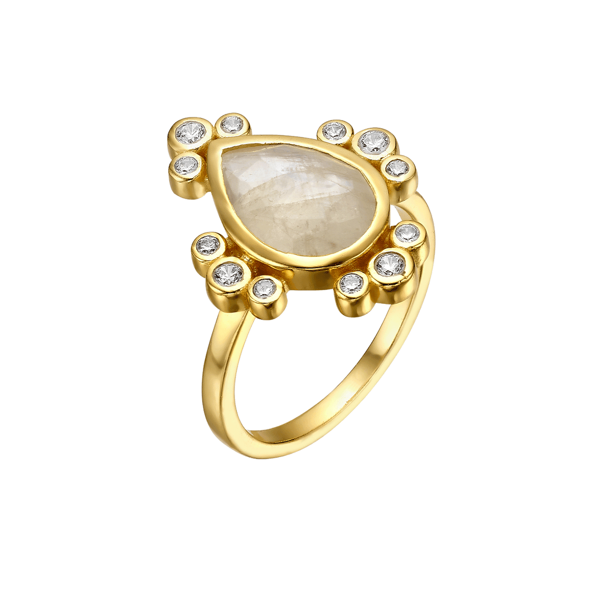 18K Gold Plated Ring with Natural Moonstone - Botanic - 4