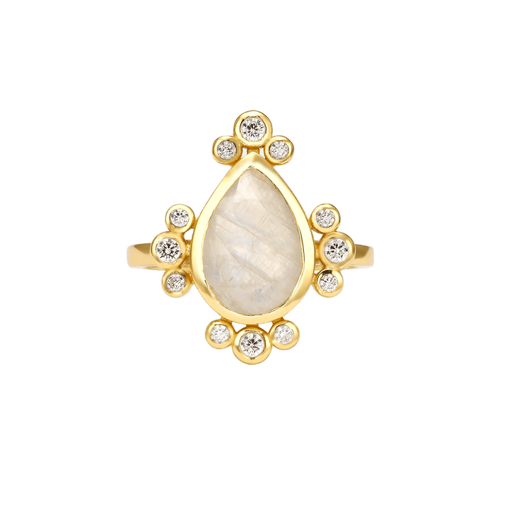 18K Gold Plated Ring with Natural Moonstone - Botanic