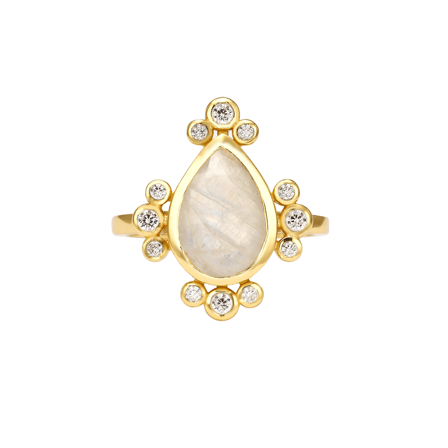 18K Gold Plated Ring with Natural Moonstone - Botanic