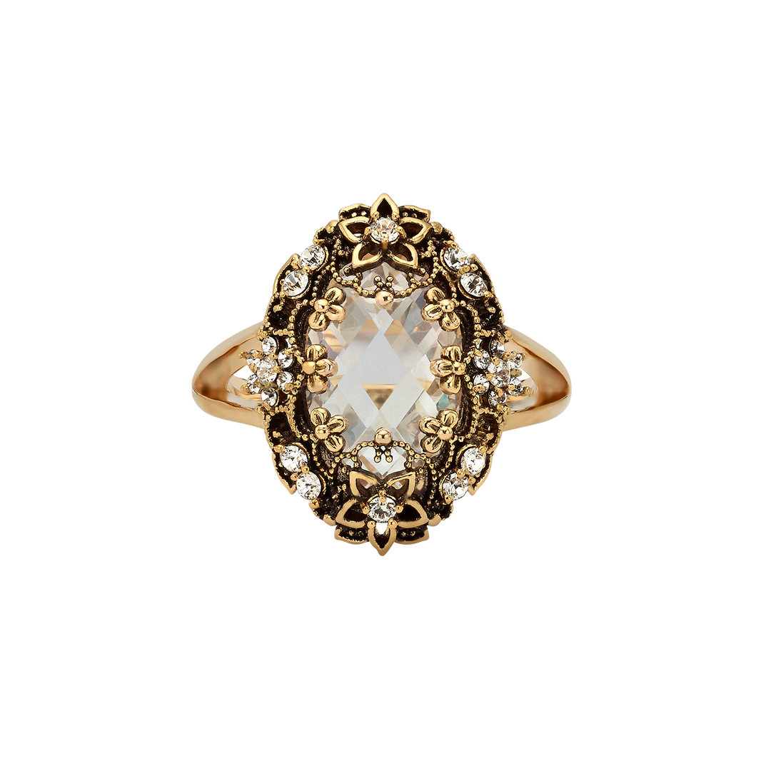 18K gold-plated ring with clear crystal M Heritage