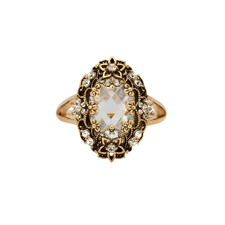 18K Gold Plated Ring with Clear Crystal M - Heritage - 4