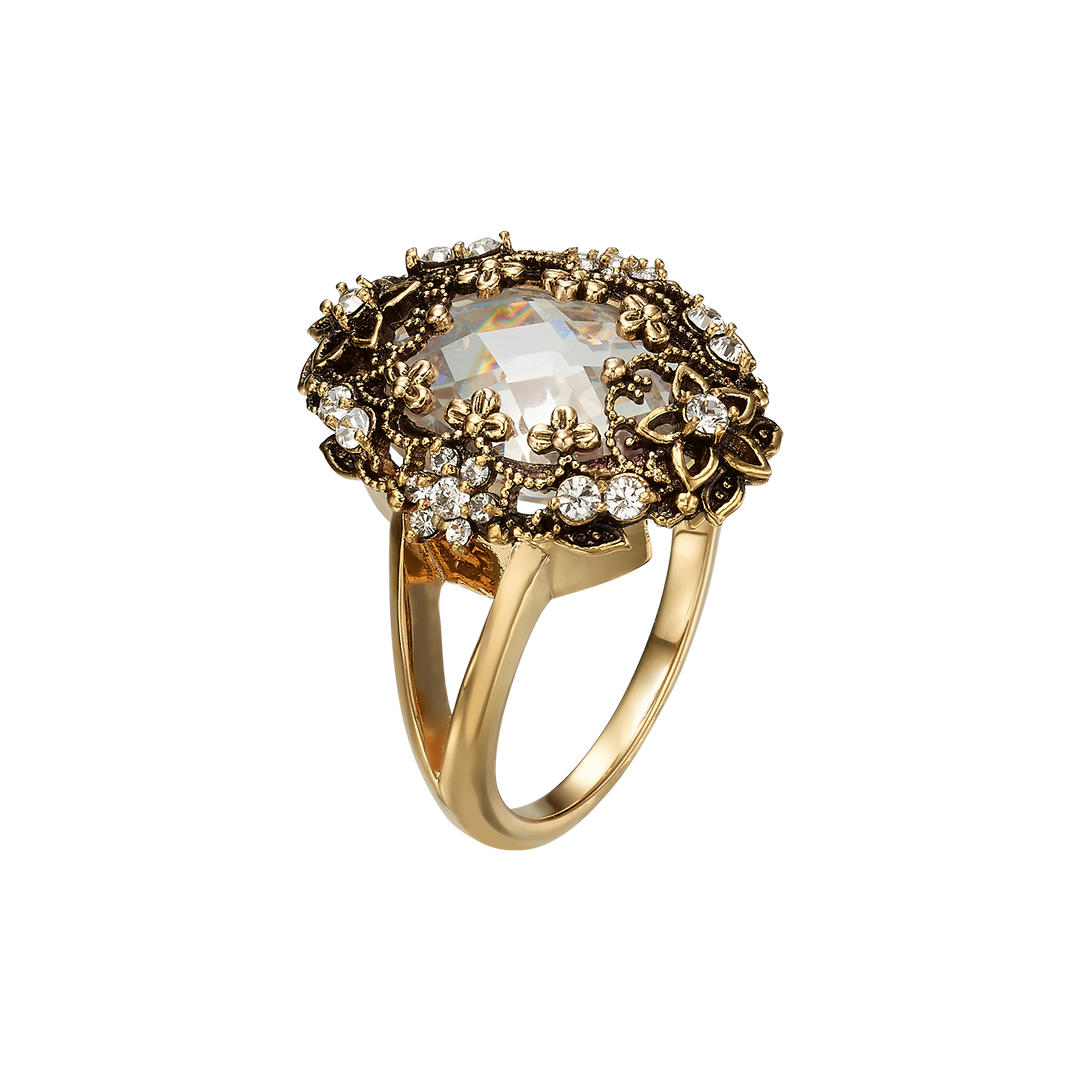 18K Gold Plated Ring with Clear Crystal M - Heritage