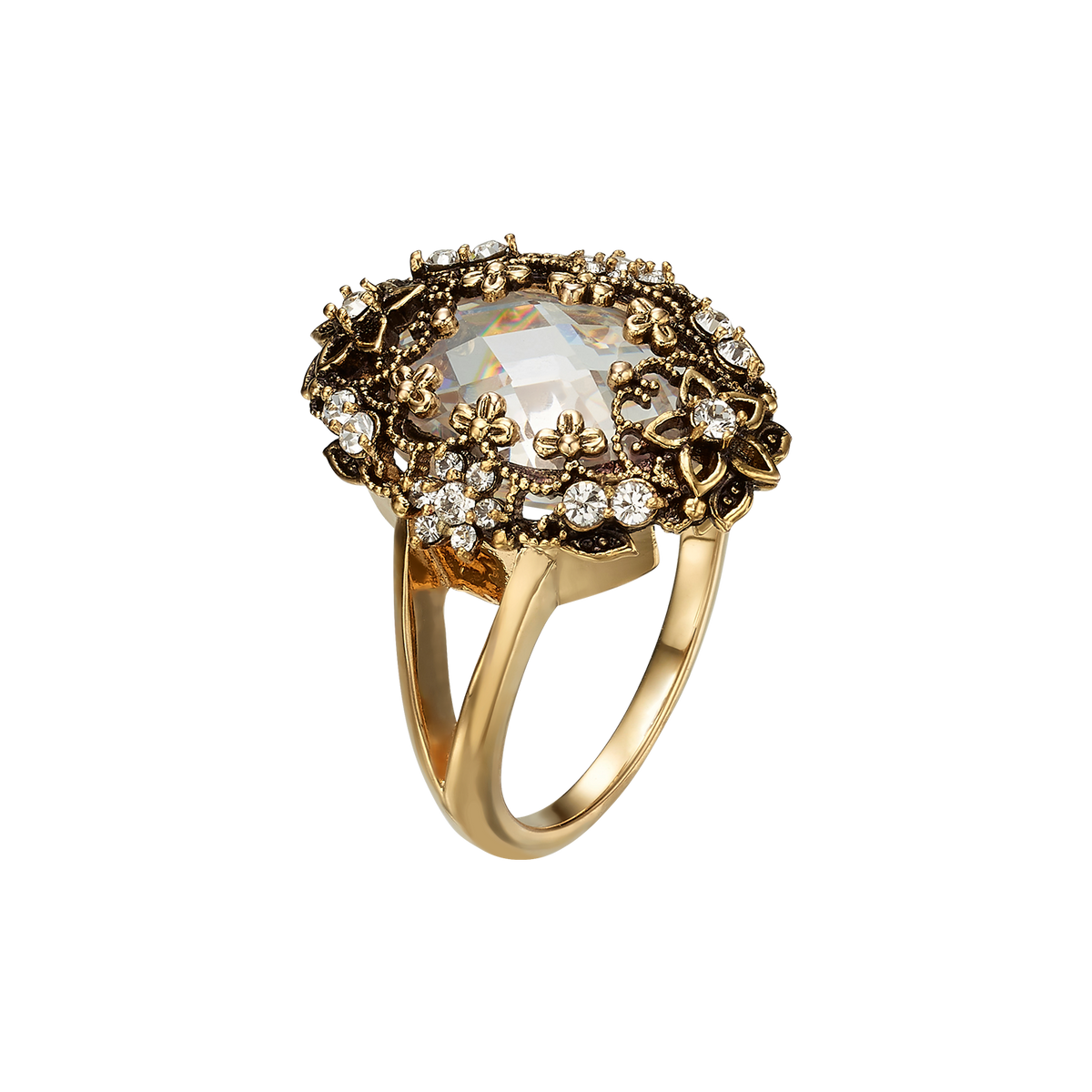 18K Gold Plated Ring with Clear Crystal M - Heritage