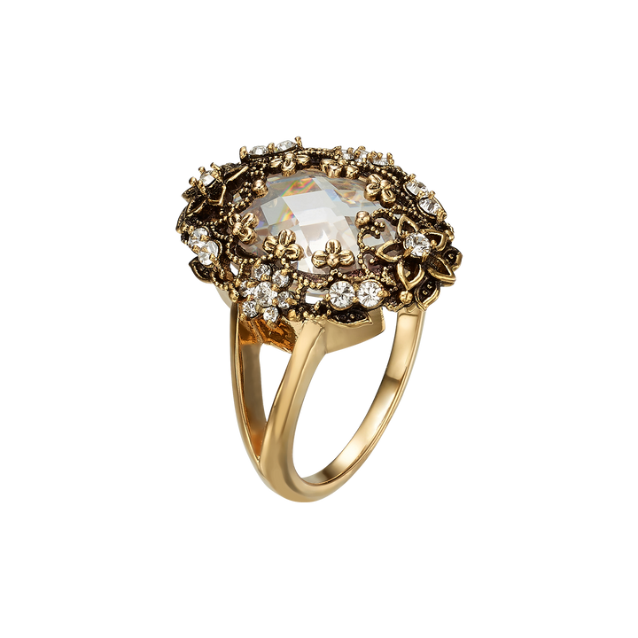 18K Gold Plated Ring with Clear Crystal M - Heritage