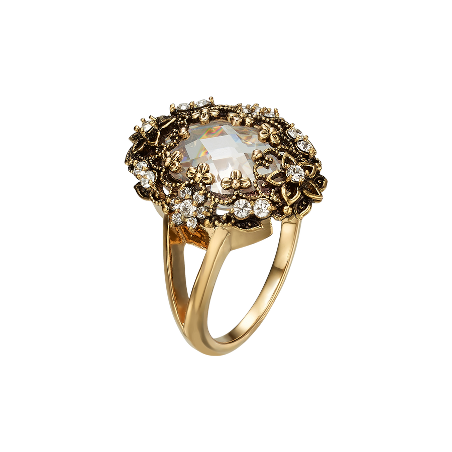 18K Gold Plated Ring with Clear Crystal M - Heritage
