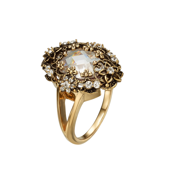18K gold-plated ring with clear crystal M Heritage