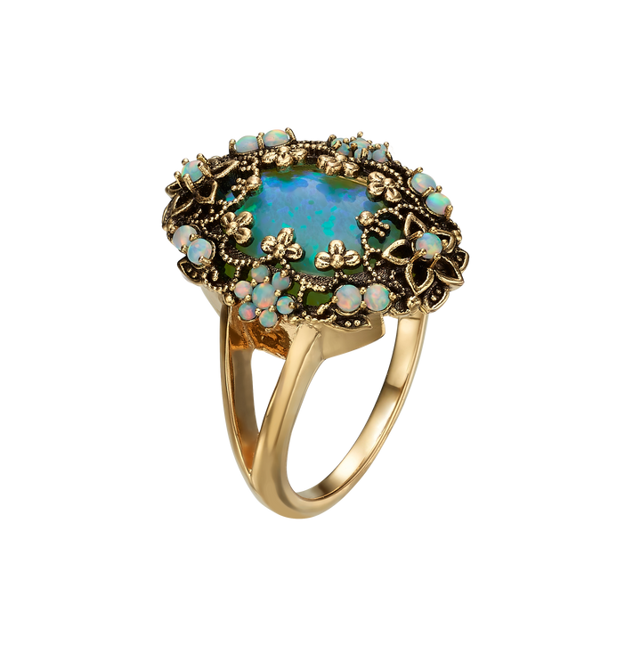 18K Gold Plated Ring with Synthetic Opal M Heritage