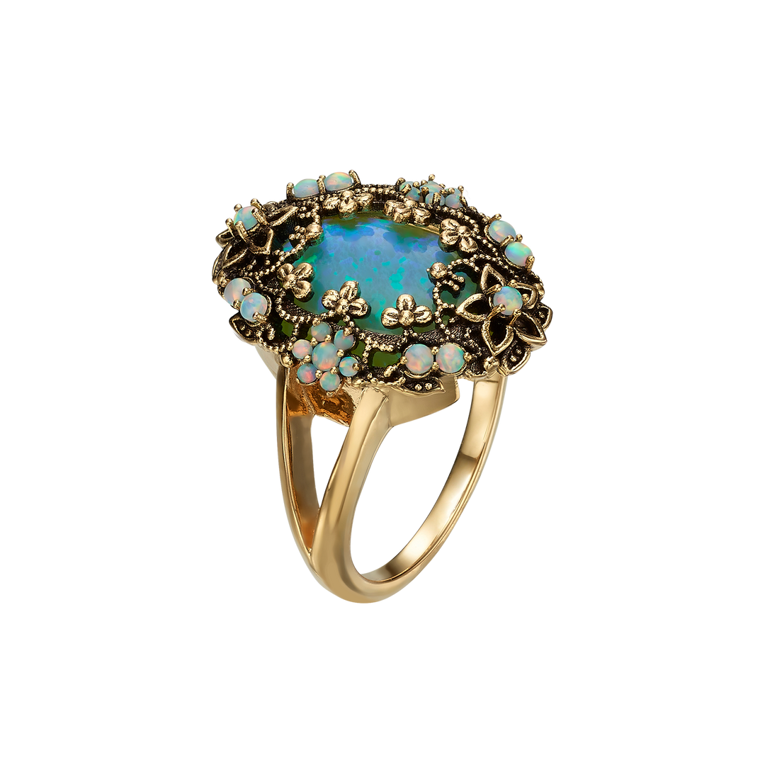 18K Gold Plated Ring with Synthetic Opal M - Heritage