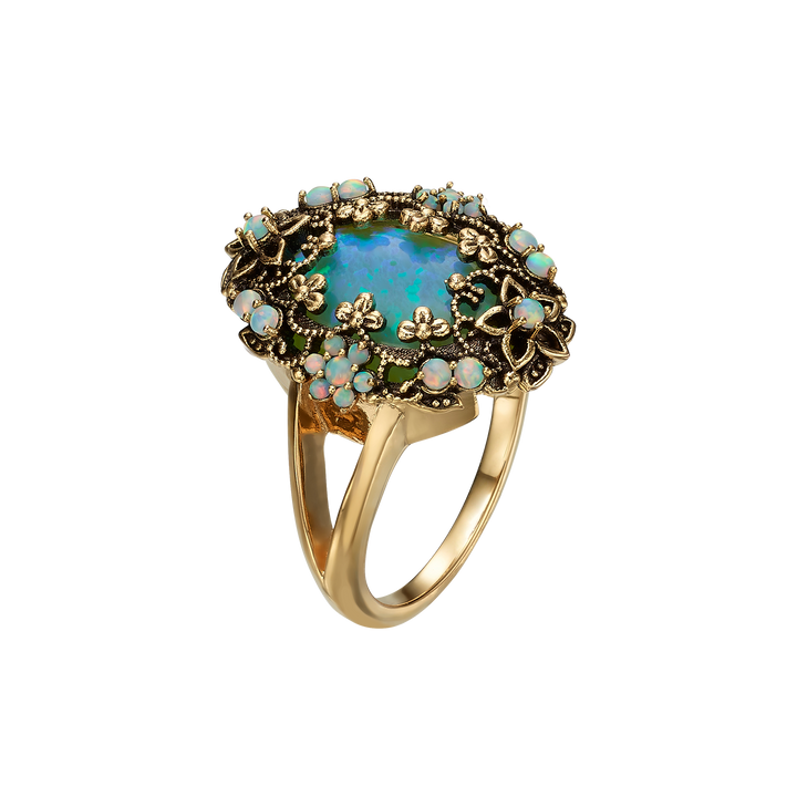 18K Gold Plated Ring with Synthetic Opal M - Heritage