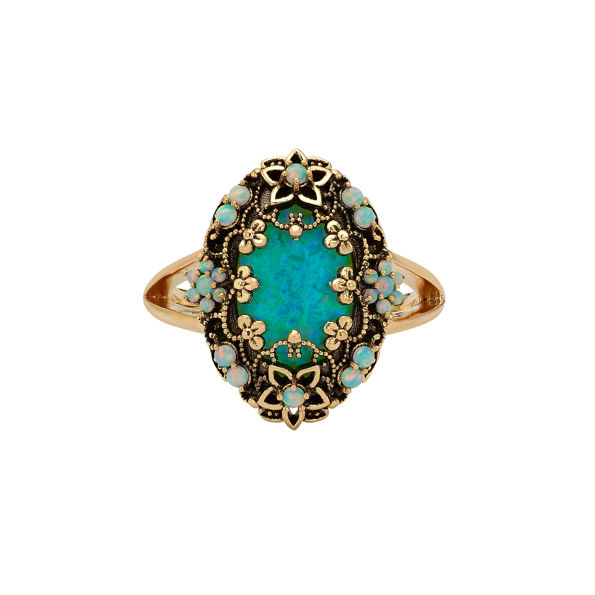18K Gold Plated Ring with Synthetic Opal M - Heritage - 3