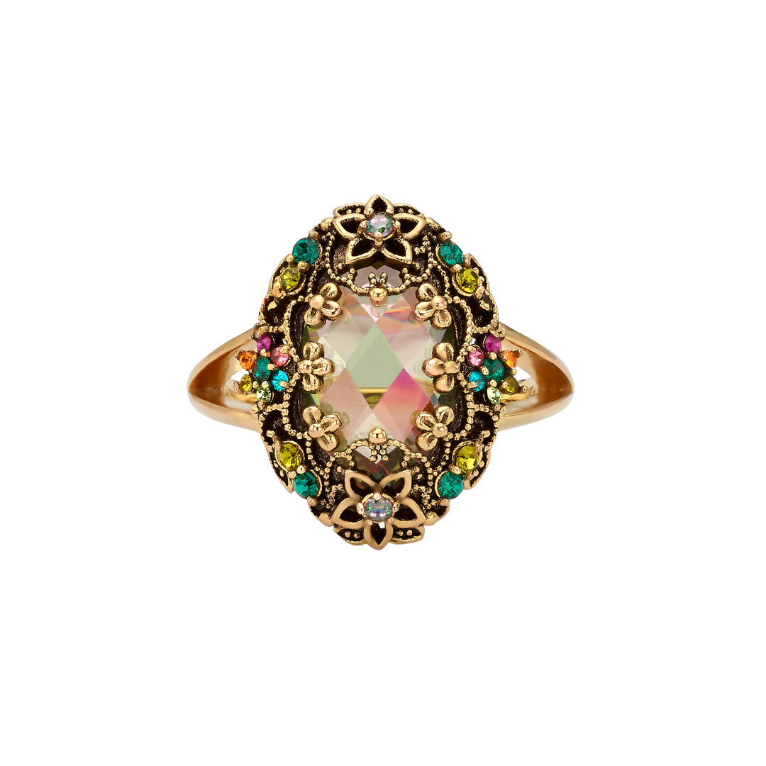 18K gold-plated ring with colorful zircons M Heritage