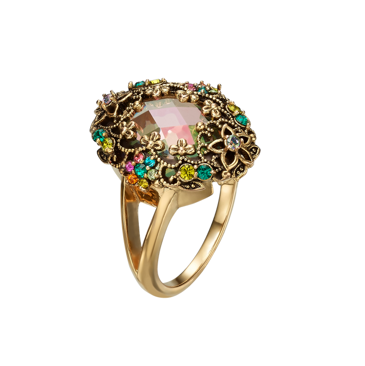 18K gold-plated ring with colorful zircons M Heritage