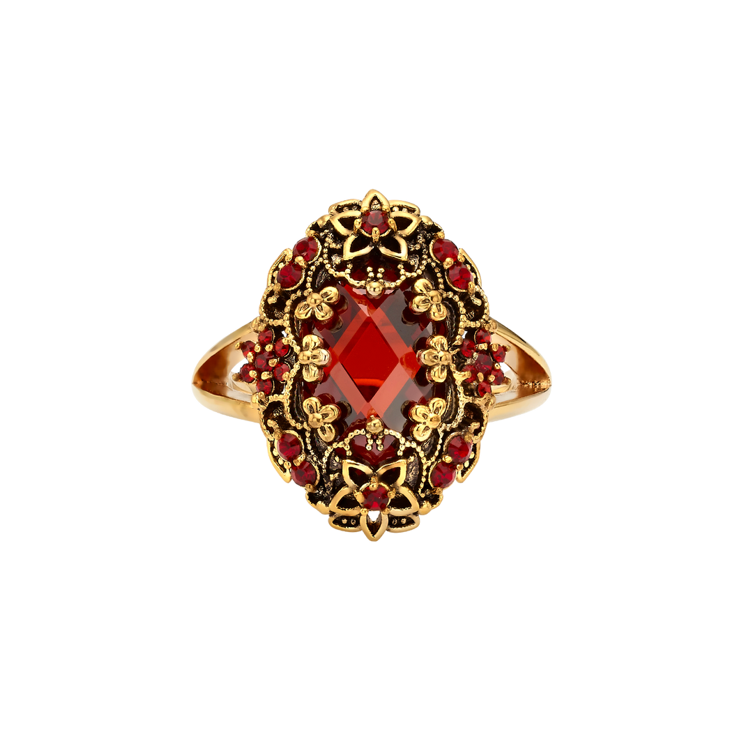 18K gold-plated ring with red zircons M Heritage