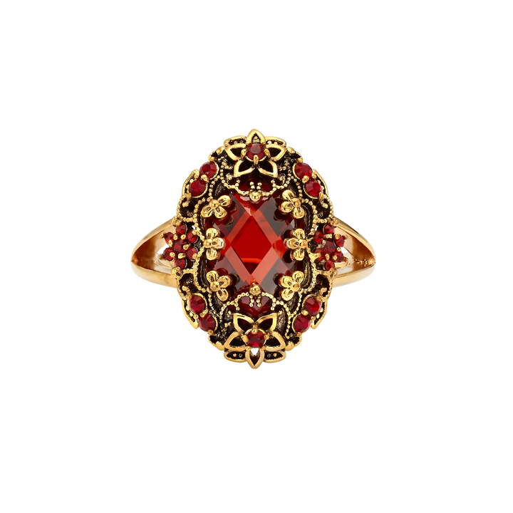18K Gold Plated Ring with Red Zirconia M - Heritage - 3