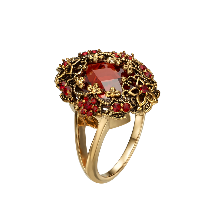 18K gold-plated ring with red zircons M Heritage