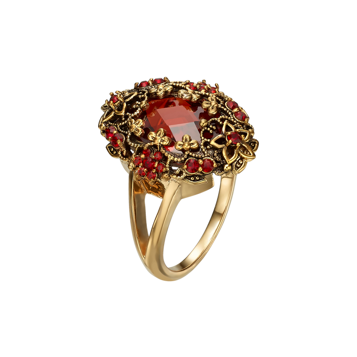 18K Gold Plated Ring with Red Zirconia M - Heritage