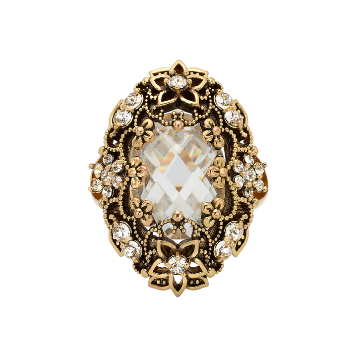 18K Gold Plated Ring with Clear Crystal L Heritage