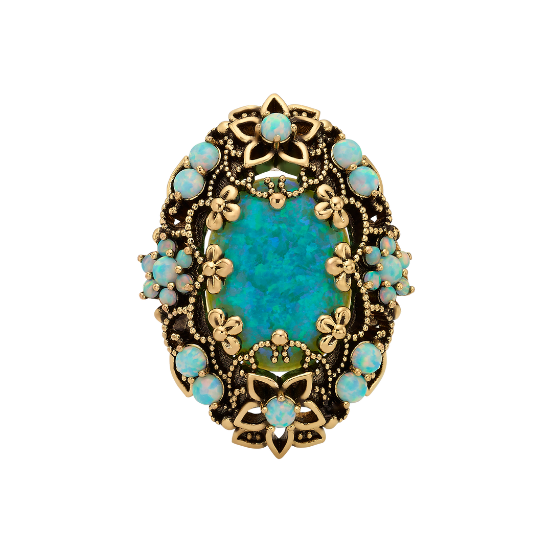18K Gold Plated Ring with Synthetic Opal L - Heritage - 3